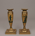 Pair of candlesticks, Pewter, painted, French