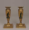 Pair of candlesticks, Pewter, painted, French