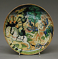 Plate, Maiolica (tin-glazed earthenware), lustered, Italian, Urbino with Gubbio luster