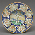 Plate, Maiolica (tin-glazed earthenware), lustered, Italian, Castel Durante with Gubbio luster