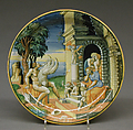 Dish depicting Leda and the Swan, Maiolica (tin-glazed earthenware), Italian, Urbino