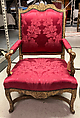 Armchair, Carved and gilded beechwood; red damask (not original to the frame), French