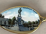 Souvenir spoon with view of a statue of Michelangelo's David on stepped foundation and arms of Florence, Silver-gilt and enamel, European