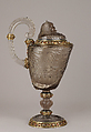 Ewer with cover, After a design by Reinhold Vasters (German, Erkelenz 1827–1909 Aachen), Rock crystal, silver gilt, enamel, diamonds, probably French