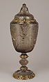 Ewer with cover, After a design by Reinhold Vasters (German, Erkelenz 1827–1909 Aachen), Rock crystal, silver gilt, enamel, diamonds, probably French