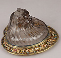 Ewer with cover, After a design by Reinhold Vasters (German, Erkelenz 1827–1909 Aachen), Rock crystal, silver gilt, enamel, diamonds, probably French