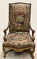 Armchair, Beauvais, Carved and gilded beechwood, with Beauvais tapestry covers of silk and wool, French