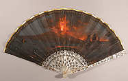 Folding Fan with a Representation of the 1806 Eruption of Mount Vesuvius, Paper, mother-of-pearl, spangles, Italian