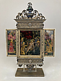Triptych: Lamentation over the Dead Christ, St. Catherine, St. Barbara, Silver-gilt, enamel, verre églomisé, Italian, Lombardy