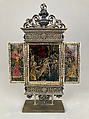 Triptych: Lamentation over the Dead Christ, St. Catherine, St. Barbara, Silver-gilt, enamel, verre églomisé, Italian, Lombardy