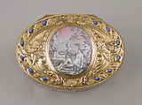 Snuffbox with grisaille decoration of Cupid and Venus, Jean-Baptiste Carnay (master 1764, recorded 1793), Gold, enamel, French, Paris