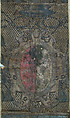 Wall hanging fragment, Gold and polychromed tooled leather mounted on cloth, Spanish