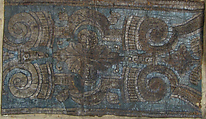 Wall hanging fragment, Gold and polychromed tooled leather mounted on cloth, Spanish