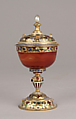 Small cup with cover, Agate, gold, enamel, jewels, European