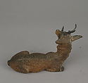 Recumbent deer, Polychromed terracotta, Italian, Naples