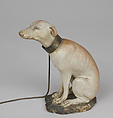 Seated hound, Possibly by Saverio Vassalo, Polychromed terracotta body; silver collar and chain, Italian, Naples