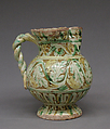 Jug, Lead-glazed earthenware, probably Italian, Squillache