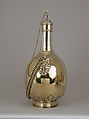 Pilgrim bottle (one of a pair), William Elliott (British, London 1762–1854 London), Gilt silver, cork, British, London
