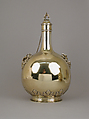 Pilgrim bottle (one of a pair), William Elliott (British, London 1762–1854 London), Gilt silver, cork, British, London