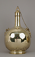 Pilgrim bottle (one of a pair), William Elliott (British, London 1762–1854 London), Gilt silver, cork, British, London