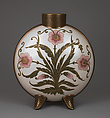 Moon flask with pink flower motif, Doulton Manufactory (British), Earthenware with enamel and gilding, British, Lambeth, London