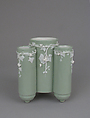 Triple cylindrical body vase with ivy motif, Minton(s) (British, Stoke-on-Trent, 1793–present), Bone china, British, Stoke-on-Trent, Staffordshire