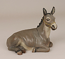 Seated donkey, Polychromed terracotta, Italian, Naples