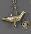 Shooting trophy in the shape of a bird with chain, Gilded silver: cast, chased, punched, engraved, North German