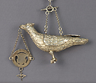 Shooting trophy in the shape of a bird with chain, Gilded silver: cast, chased, punched, engraved, North German