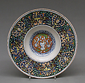 Plate, The Vulcan painter, Maiolica (tin-glazed earthenware), Italian, Caffaggiolo