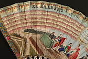 Fan, Fernando Coustellier and Co., Hand-colored etching on paper; painted parchment (verso); ivory, silver, French, Paris