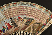 Fan, Fernando Coustellier and Co., Hand-colored etching on paper; painted parchment (verso); ivory, silver, French, Paris