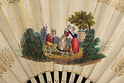 Fan, Fernando Coustellier and Co., Hand-colored etching on paper; painted parchment (verso); ivory, silver, French, Paris