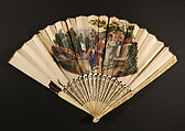 Folding Fan with Scene of Figures in a Landscape, Hand colored on printed paper; ivory, French with Chinese sticks