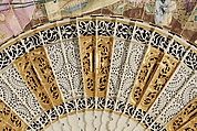 Folding Fan with Trompe l'Oeil Representations of Fans, Scrolls, and Figure Groups, Gouache on parchment; gilded ivory, Chinese, for the European Market