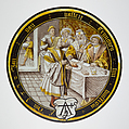 The Prodigal is Banqueted (one of eight scenes from the story of the Prodigal Son), Colorless glass, vitreous paint and silver stain, German