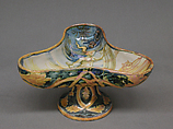 Trilobed vessel with figure of Fortuna, Maiolica (tin-glazed earthenware), lustered, Italian, Castel Durante with Gubbio luster