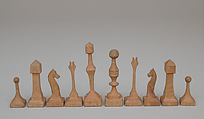 Chessmen (30) and box, Carved by Byron W. Stanton, Wood, American
