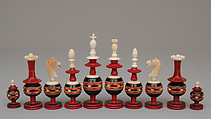 Chess set, Wood, bone, Mexican, Paracho