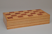 Chessmen (32) and box-board, Wood, bone, Mexican, Paracho