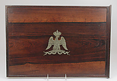 Chessmen (72) with box-board for "double" chess, François Gilot (French), Ivory: stained and natural; ebony, French