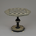 Miniature pedestal table with inlaid chessboard, Ivory, horn, wood, Indian