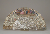 Folding fan, Silk, paper, mother-of-pearl, spangles, glass, French