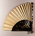 Fan, Painted silk on paper; silk embroidery;  wood, mother-of-pearl, Japanese