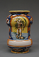 Pharmacy jar (albarello) (one of a pair), Maiolica (tin-glazed earthenware), Italian, probably Pesaro