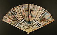 Folding Fan Depicting a Mask, Gouache on parchment; painted ivory, British
