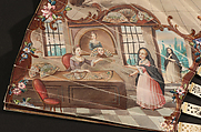 Folding Fan Depicting a Mask, Gouache on parchment; painted ivory, British