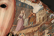 Folding Fan Depicting a Mask, Gouache on parchment; painted ivory, British