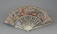 Fan, Silk, metal thread, ivory, glass, gold and silver foil, French