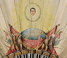 Fan, Hand-colored etching on paper, hand-colored parchment; mother-of-pearl, gilded, beads, French
